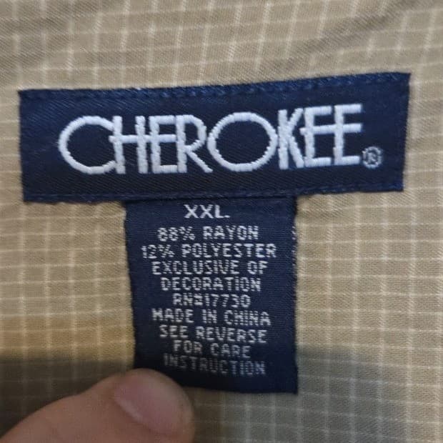 Cherokee Tan Embroidered Short Sleeve Button Front Camp Shirt, Men's XXL Khaki - Thumbnail 5