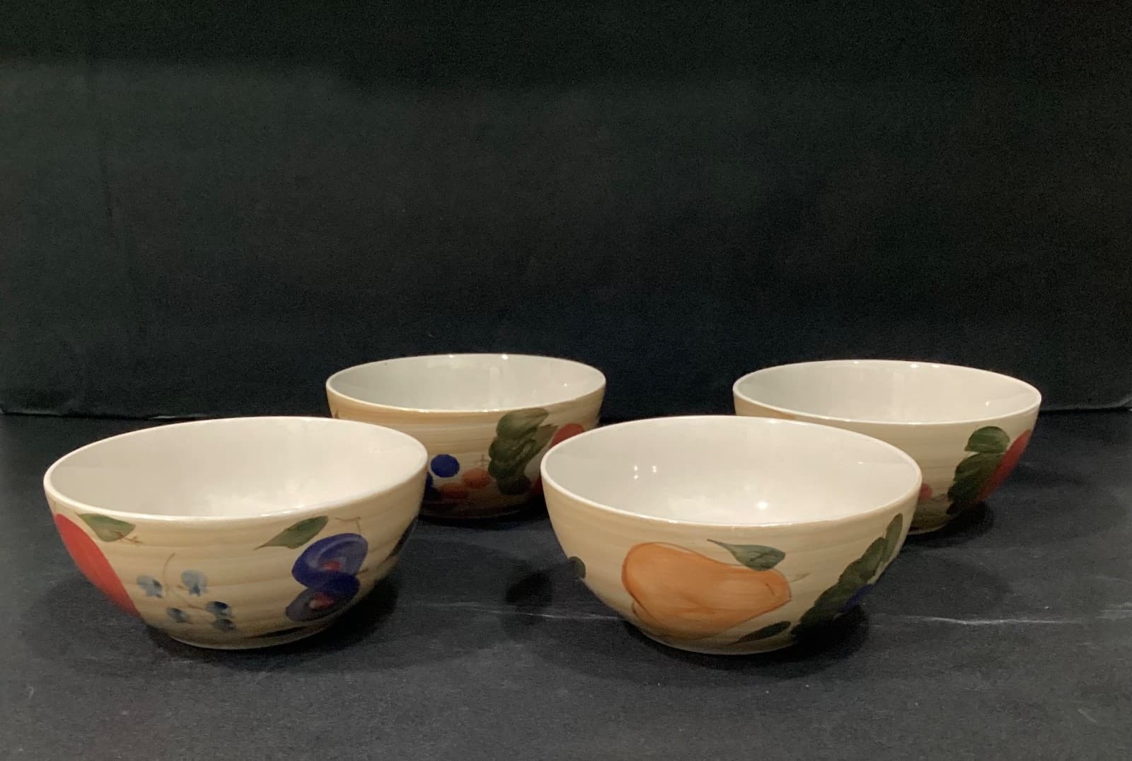 Vintage Alco International Cereal Bowls 6” Fruit Hand Painted Ceramic Set of 4 - Thumbnail 2