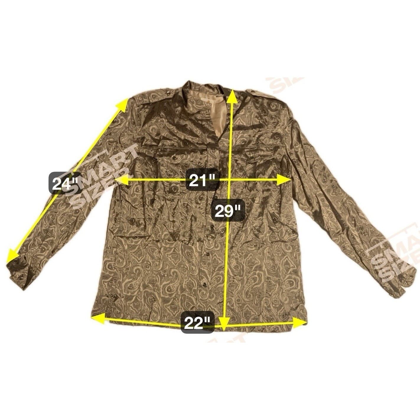 Liz Claiborne Gold Paisley Rayon Button Down Shirt, Epaulettes, Women's Size 14 - Thumbnail 2