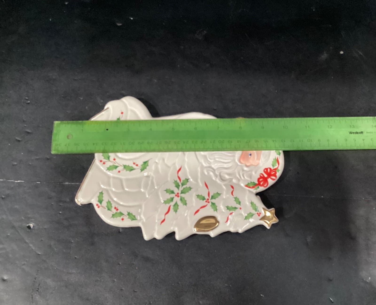 Vintage Lenox Christmas Santa Claus Trivet Gold Accents Holly Leaves - Thumbnail 11