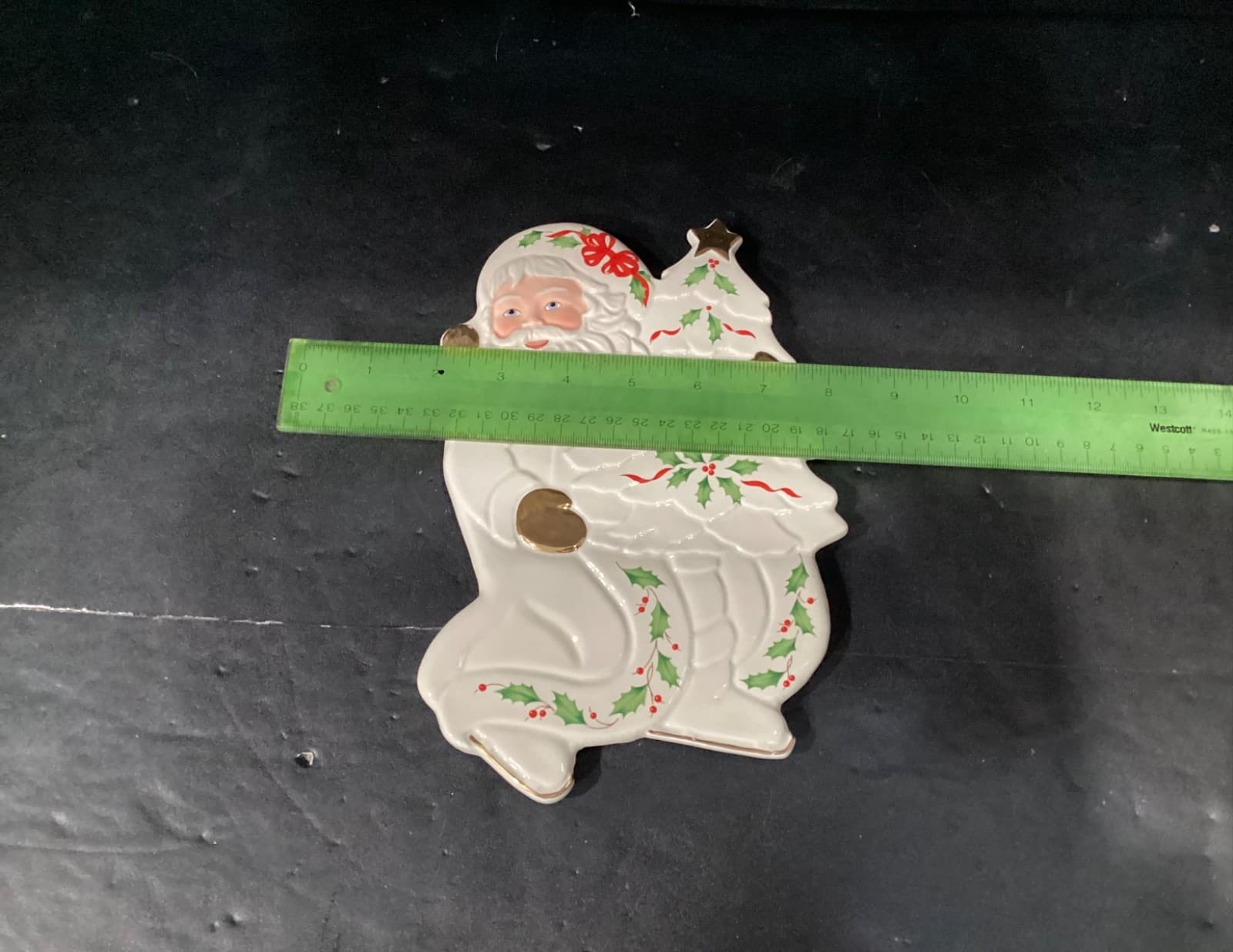Vintage Lenox Christmas Santa Claus Trivet Gold Accents Holly Leaves - Thumbnail 10