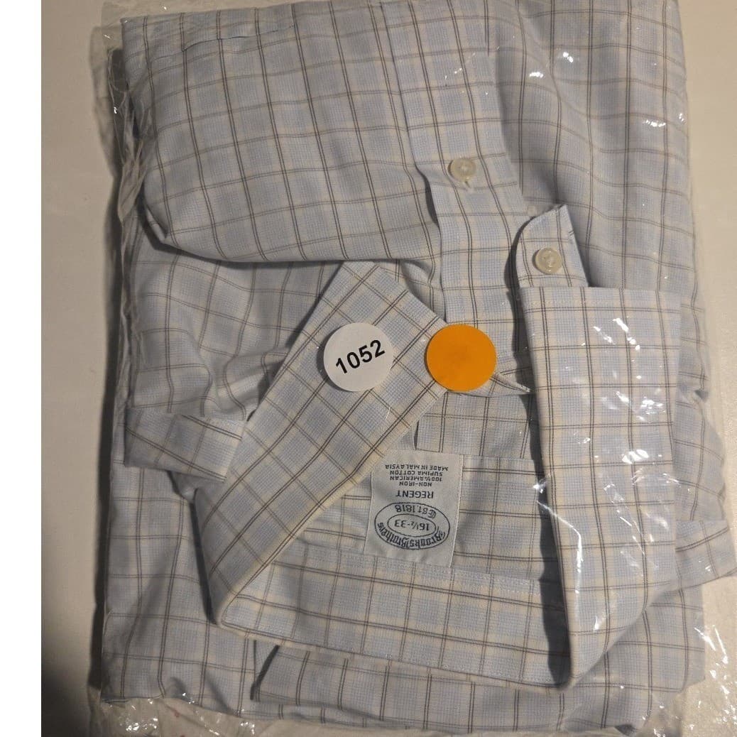 Brooks Brothers Regent Non-Iron Supima Cotton Shirt Blue Tan Check Men's 16.5 33 - Thumbnail 9