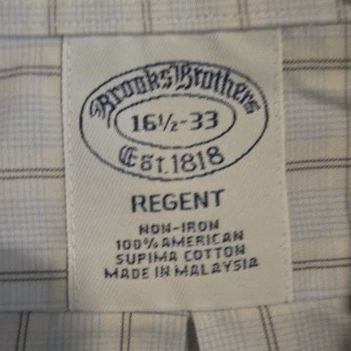 Brooks Brothers Regent Non-Iron Supima Cotton Shirt Blue Tan Check Men's 16.5 33 - Thumbnail 5
