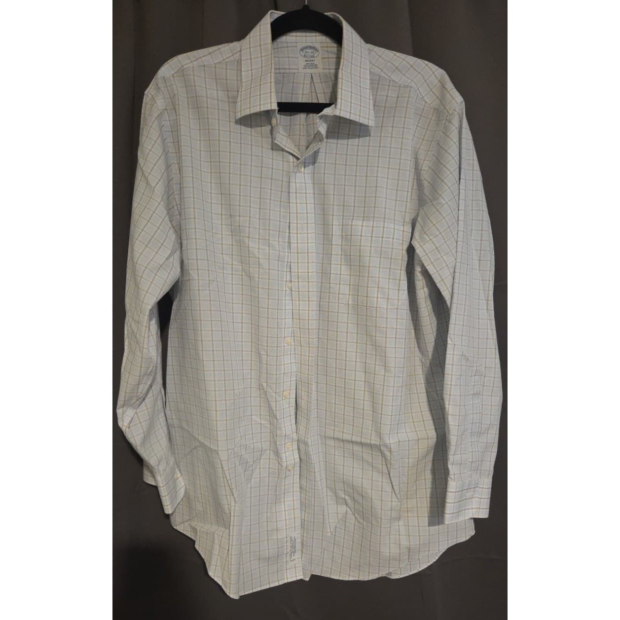 Brooks Brothers Regent Non-Iron Supima Cotton Shirt Blue Tan Check Men's 16.5 33 - Thumbnail 3