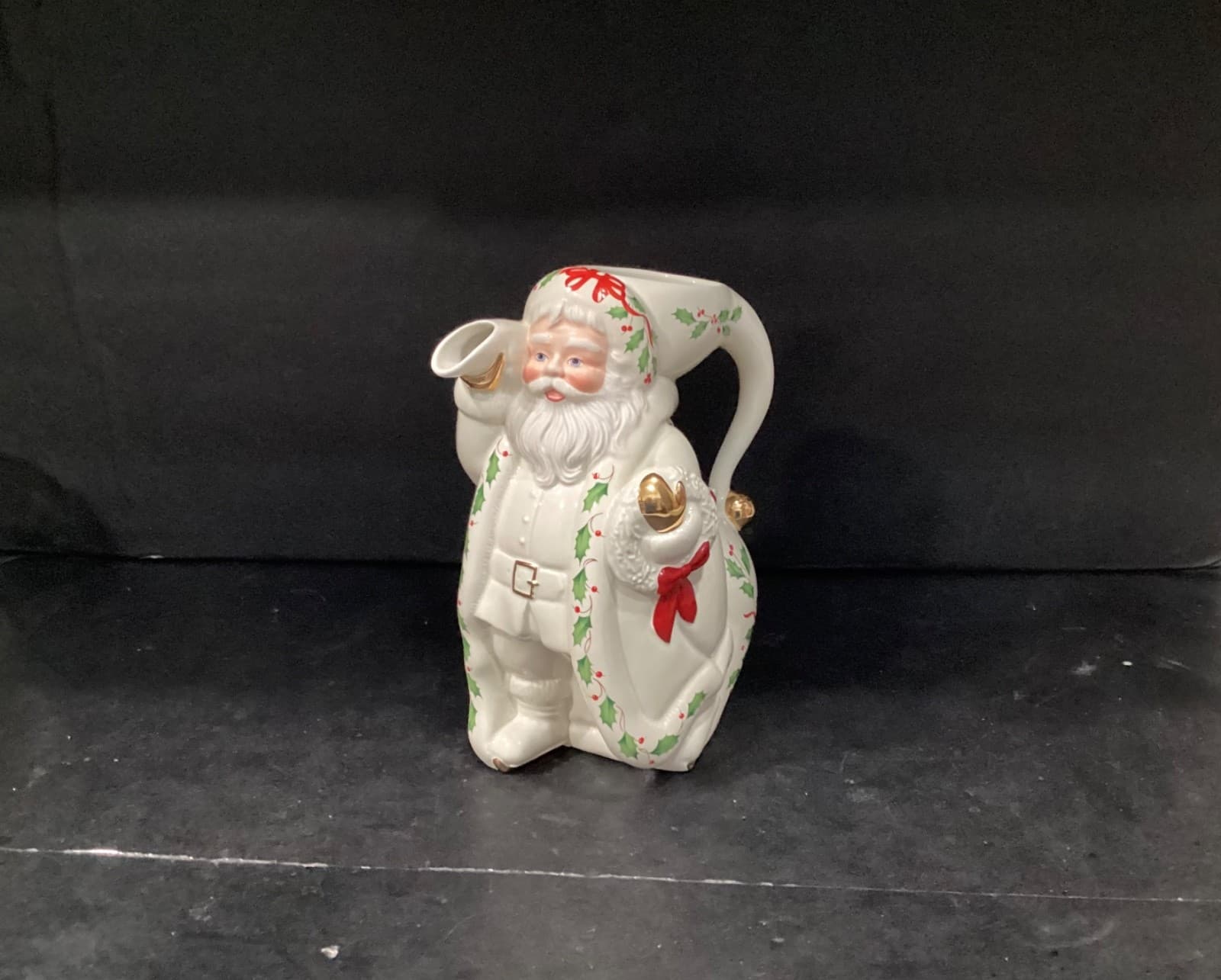 Lenox 1999 Holly Berry Santa Pitcher Holiday Collection Vintage Christmas Decor