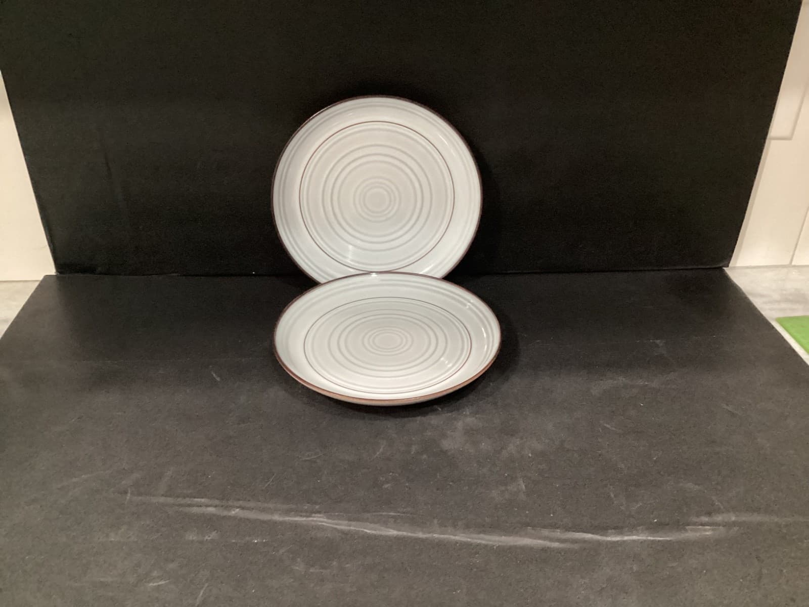 Kirkland’s 8.5” Swirl Brown Rim Stoneware Plates Set of 2