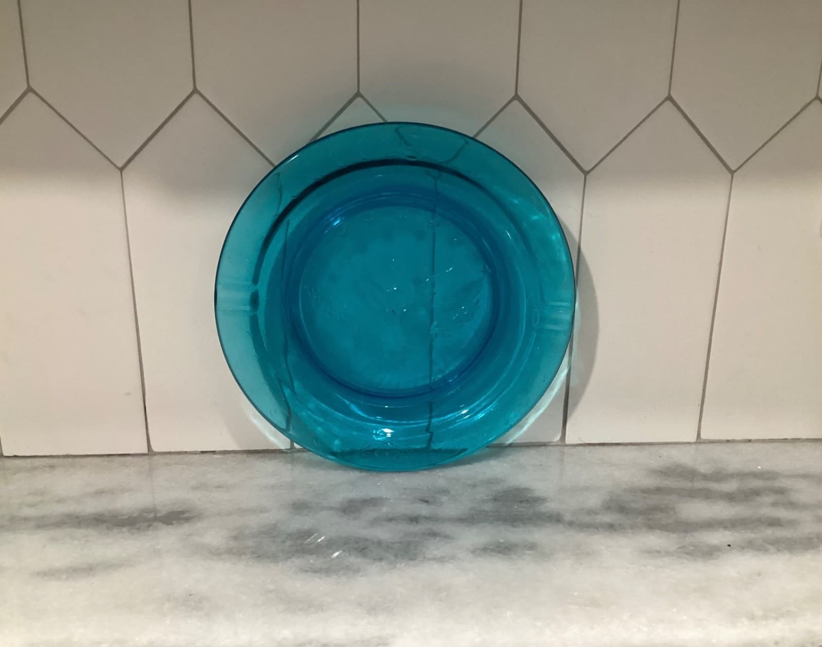 Vintage L.E. Smith MCM Heritage Blue Glass Embossed American Eagle Ashtray
