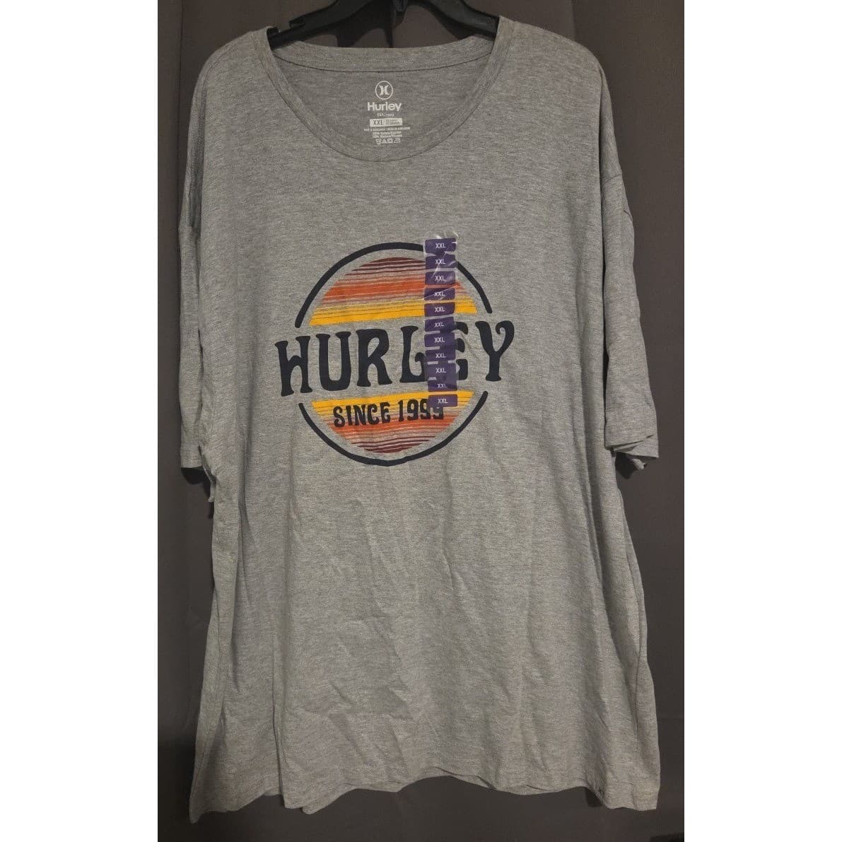 Hurley Heather Grey Graphic T-Shirt, Men's XXL, Retro Sunset Logo, NWT - Thumbnail 3