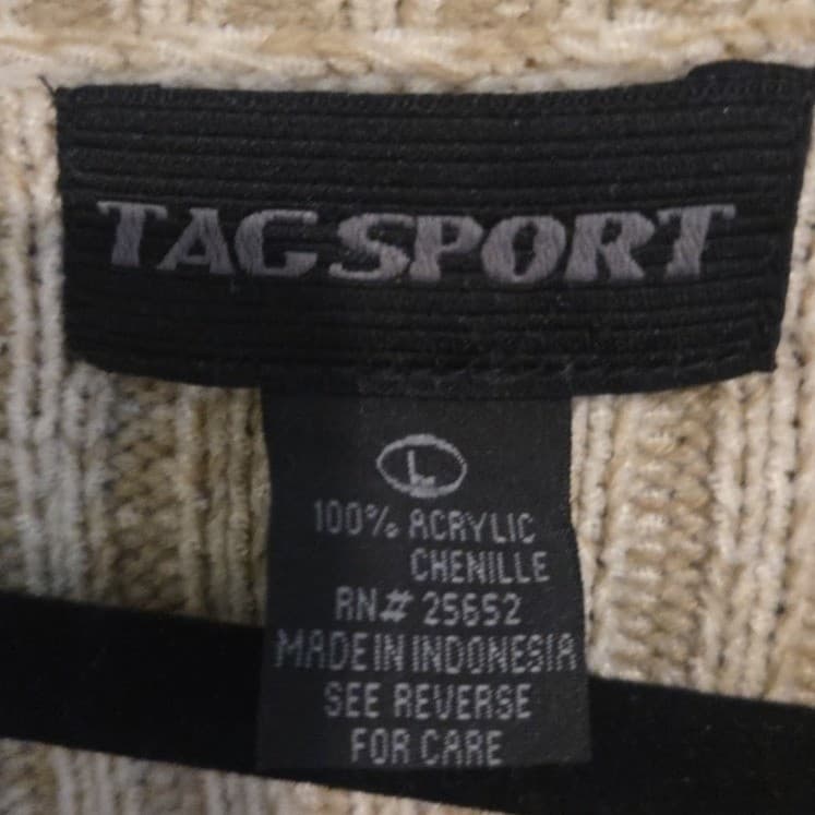 TAG Sport Tan Chenille Cable Knit Crewneck, Men's Large Sweater, RN 25652 - Thumbnail 5