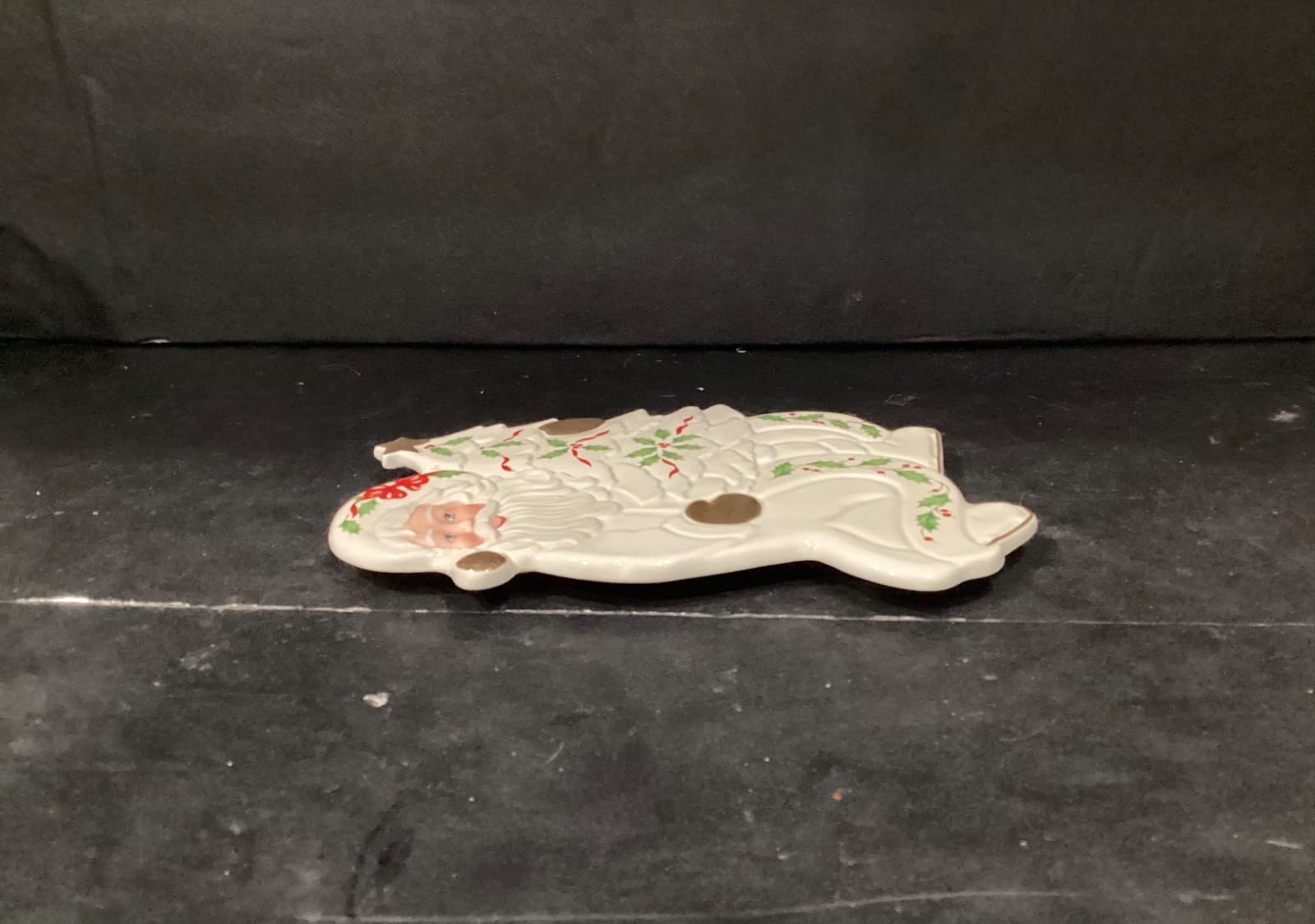 Vintage Lenox Christmas Santa Claus Trivet Gold Accents Holly Leaves - Thumbnail 6
