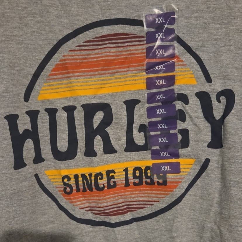 Hurley Heather Grey Graphic T-Shirt, Men's XXL, Retro Sunset Logo, NWT - Thumbnail 6