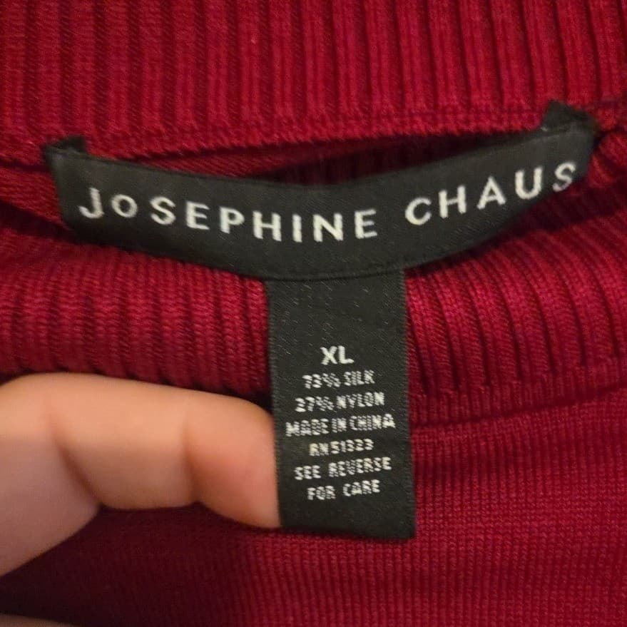Josephine Chaus Red Silk Blend Mock Neck Short Sleeve Sweater, Women's XL Ribbed - Thumbnail 5