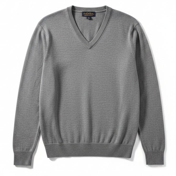 Brooks Brothers Brookstech Merino Grey Wool V-Neck Sweater, Men's Large