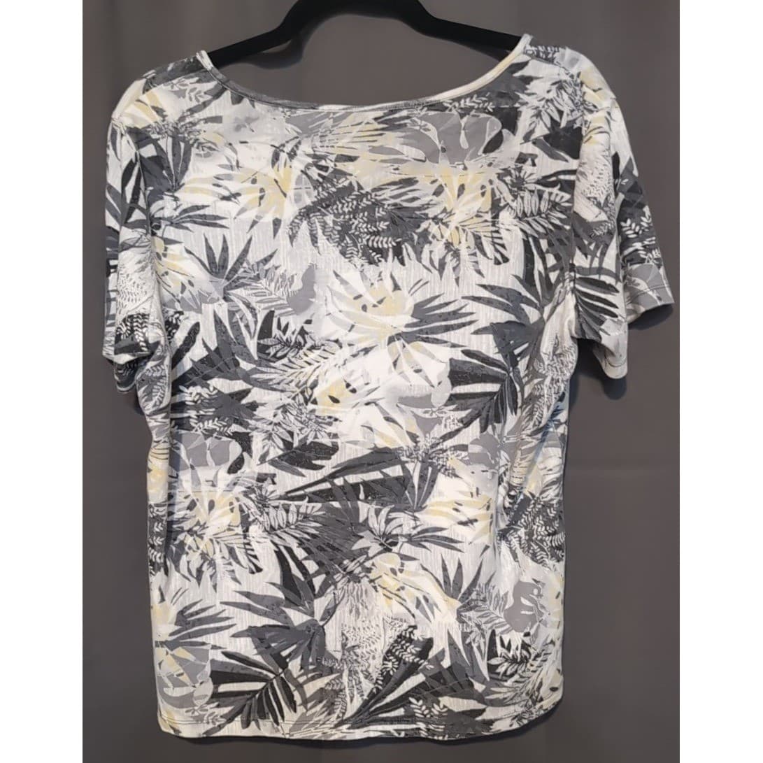 Basic Editions Tropical Leaf Print Top, Rhinestone Scoop Neck, Women's Large - Thumbnail 4