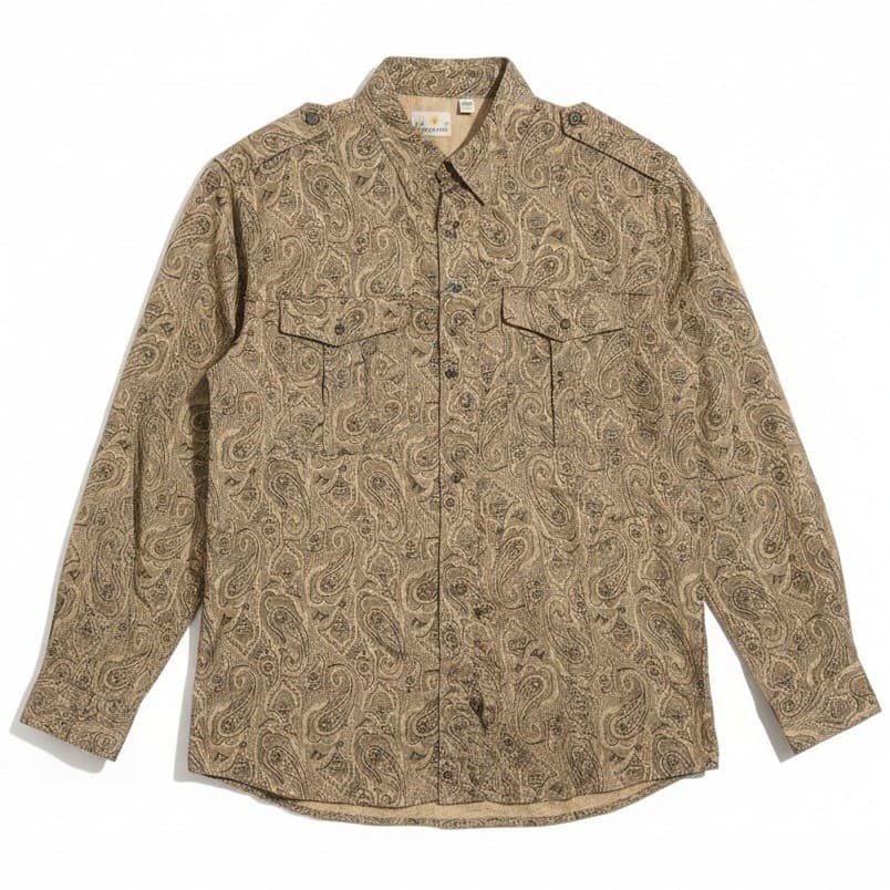 Liz Claiborne Gold Paisley Rayon Button Down Shirt, Epaulettes, Women's Size 14