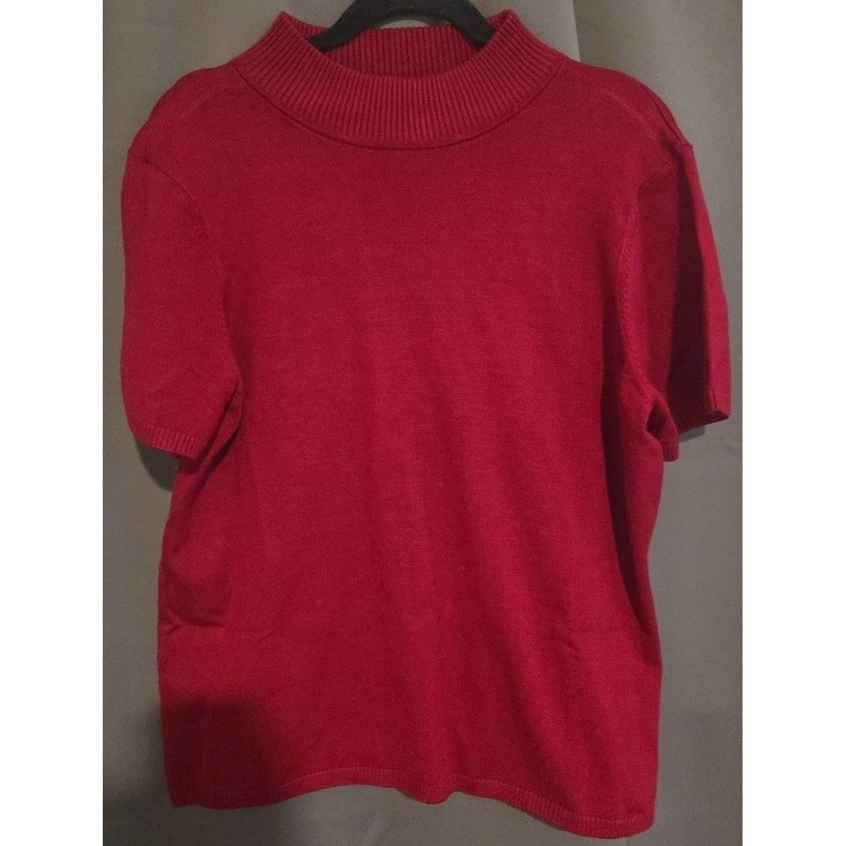 Josephine Chaus Red Silk Blend Mock Neck Short Sleeve Sweater, Women's XL Ribbed - Thumbnail 3