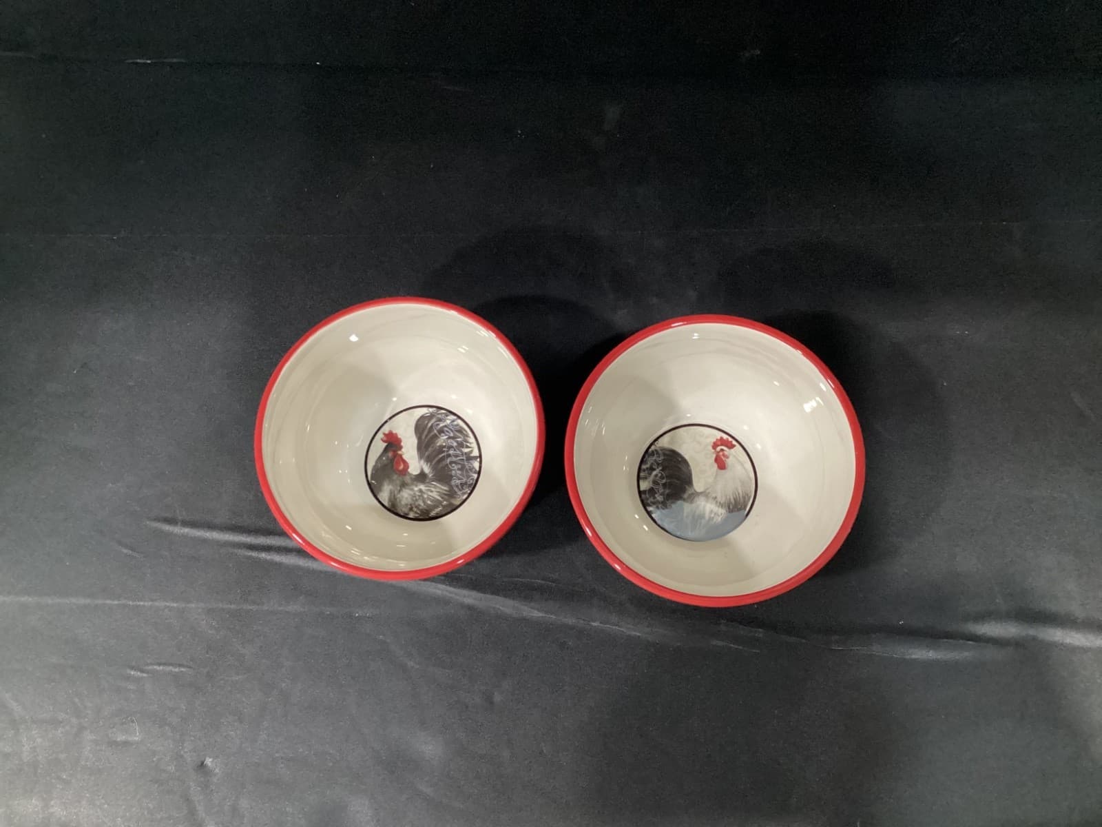 2 Cracker Barrel Susan Winget Day Break White Black Rooster Cereal Soup Bowls * - Thumbnail 3