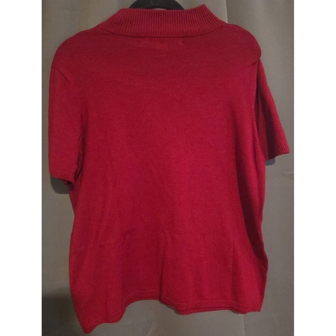 Josephine Chaus Red Silk Blend Mock Neck Short Sleeve Sweater, Women's XL Ribbed - Thumbnail 4