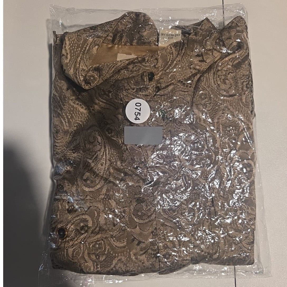 Liz Claiborne Gold Paisley Rayon Button Down Shirt, Epaulettes, Women's Size 14 - Thumbnail 8