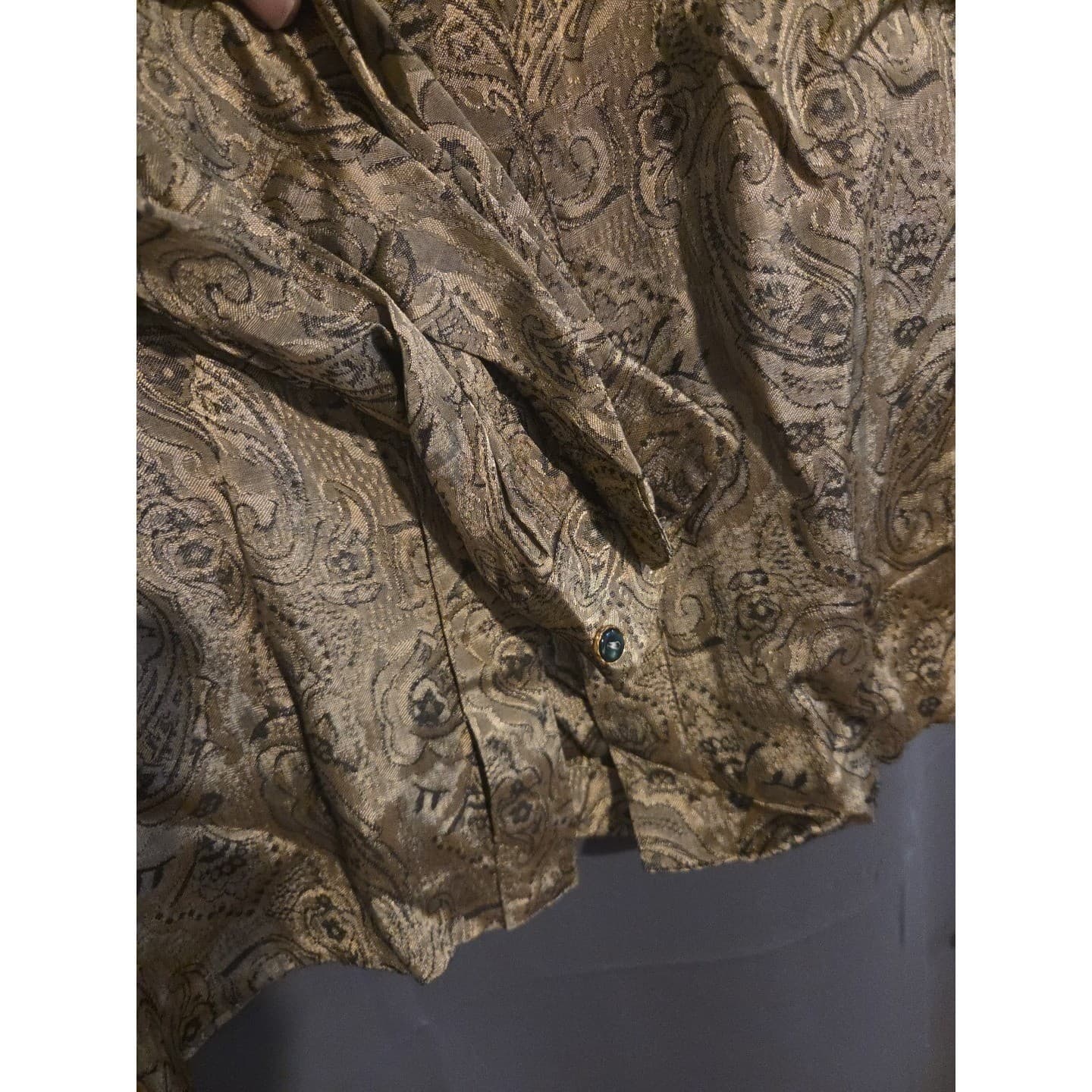 Liz Claiborne Gold Paisley Rayon Button Down Shirt, Epaulettes, Women's Size 14 - Thumbnail 7