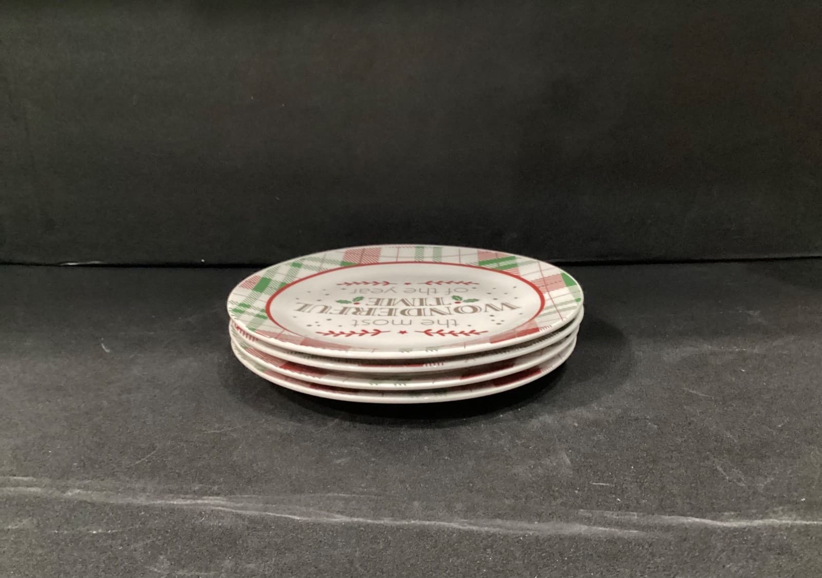 New Royal Norfolk Plaid Christmas Salad Plates 8” Set of 4 Most Wonderful Time - Thumbnail 8