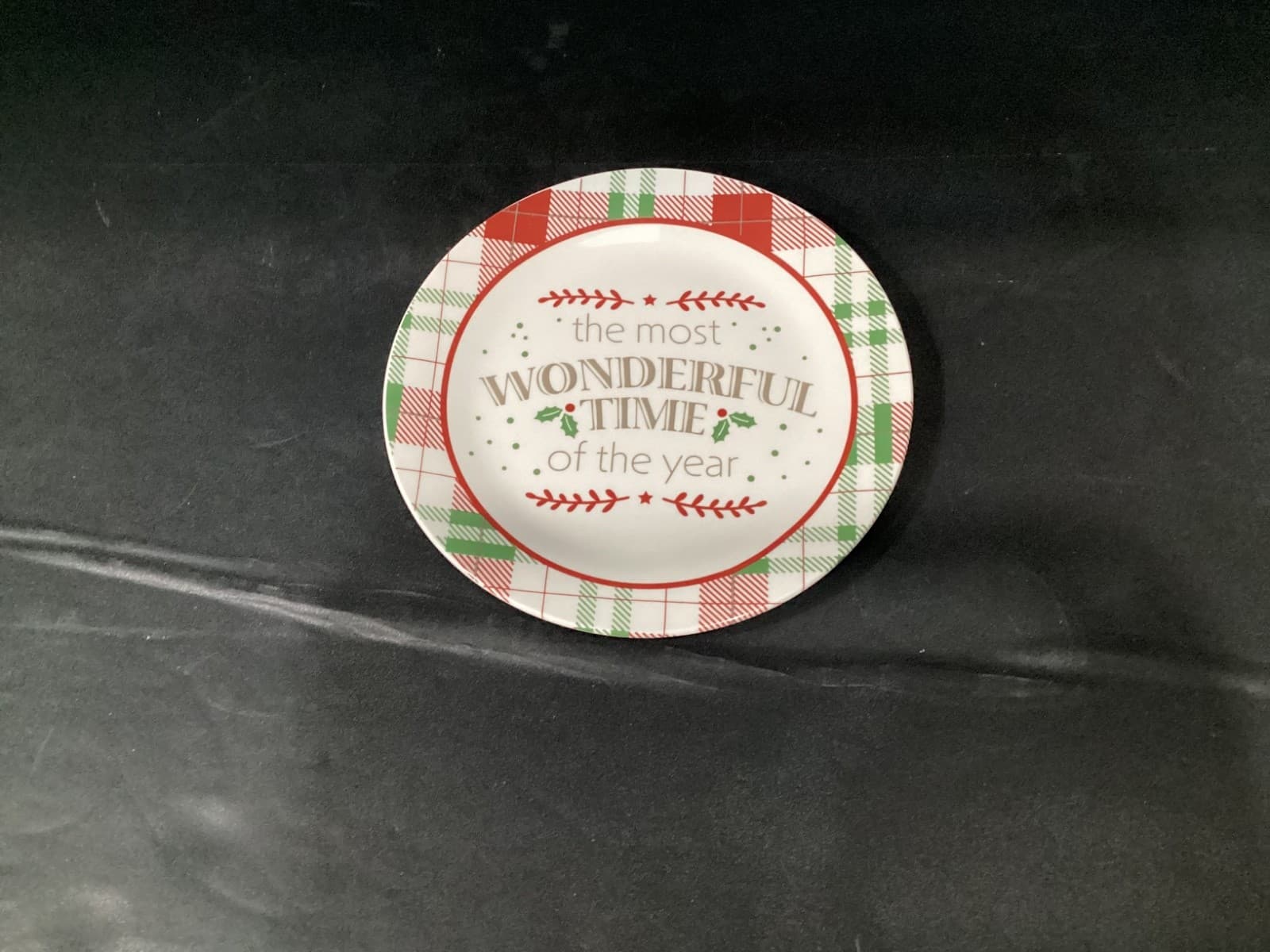 New Royal Norfolk Plaid Christmas Salad Plates 8” Set of 4 Most Wonderful Time - Thumbnail 2