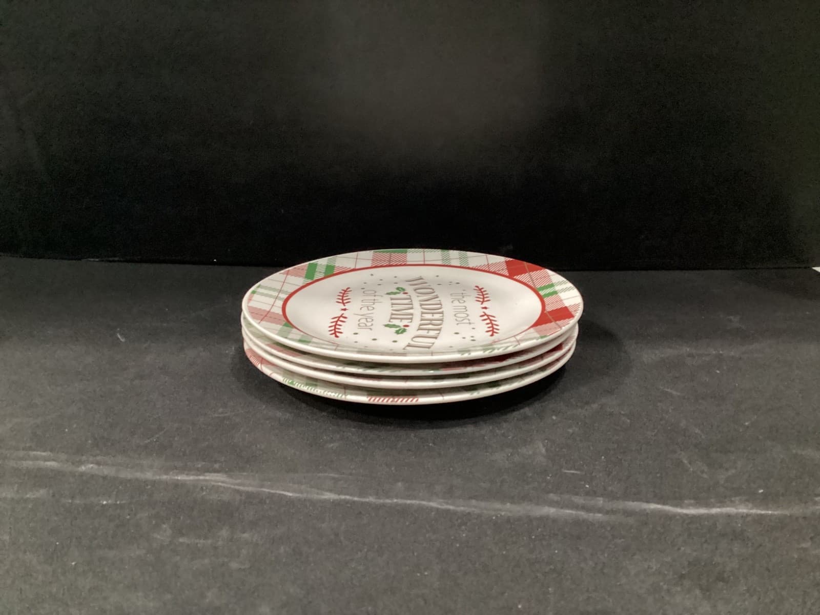 New Royal Norfolk Plaid Christmas Salad Plates 8” Set of 4 Most Wonderful Time - Thumbnail 9