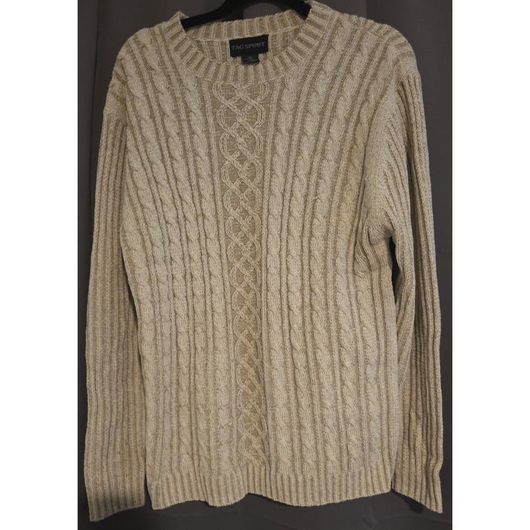 TAG Sport Tan Chenille Cable Knit Crewneck, Men's Large Sweater, RN 25652 - Thumbnail 3