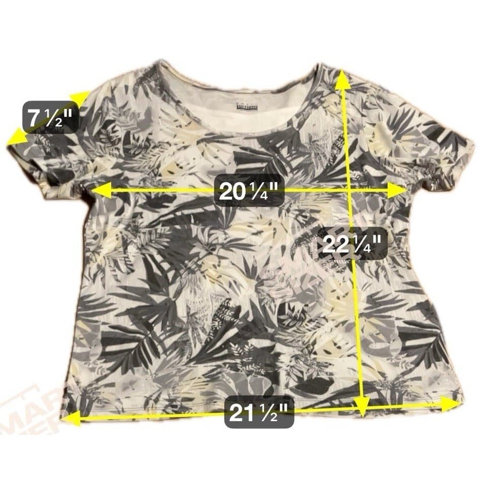 Basic Editions Tropical Leaf Print Top, Rhinestone Scoop Neck, Women's Large - Thumbnail 2