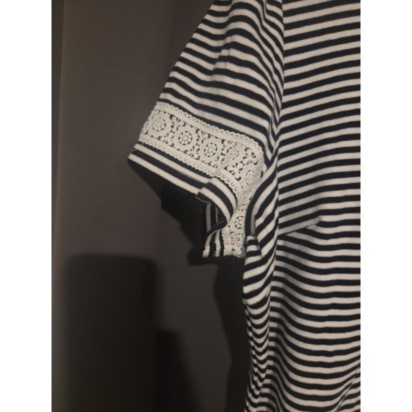 Ann Taylor Loft Striped Lace Trim Sheath Black White Dress, Women's Petite XP - Thumbnail 8