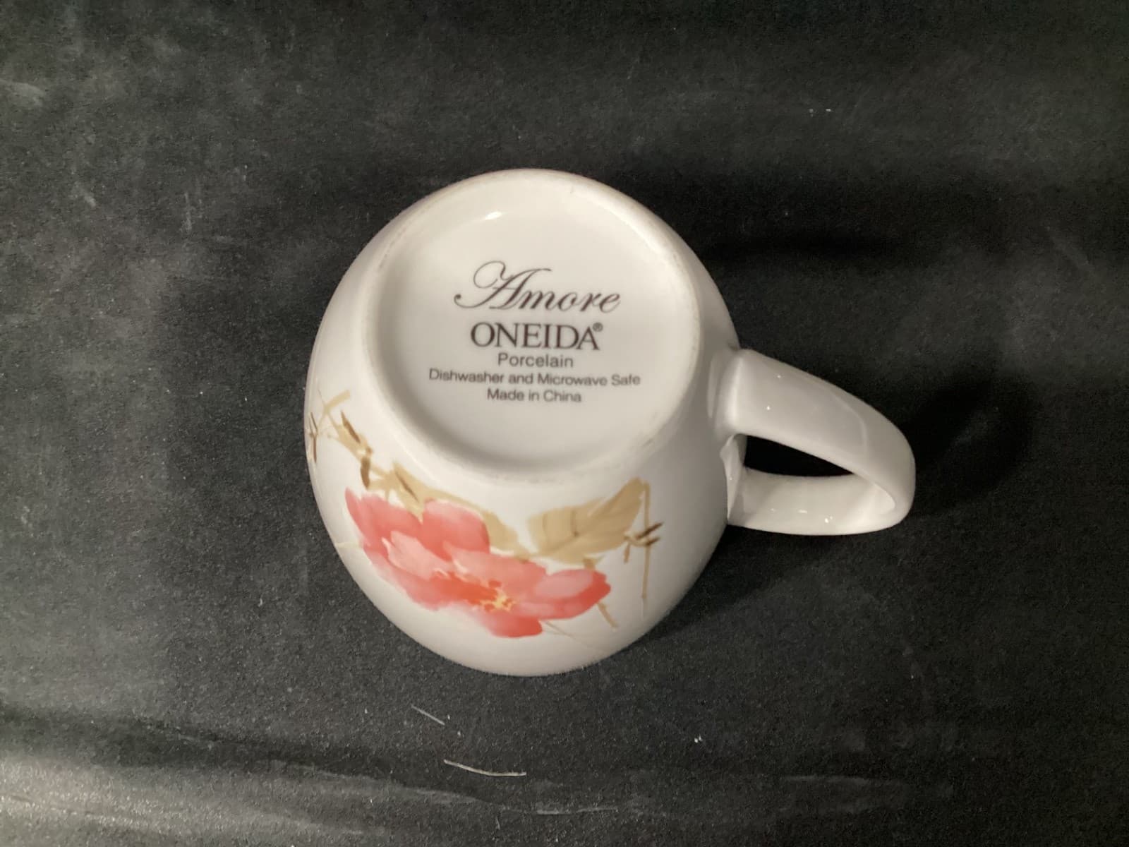 Oneida Amore Coffee Cups Mugs White Porcelain Pink Floral Watercolor Set of 4 - Thumbnail 7