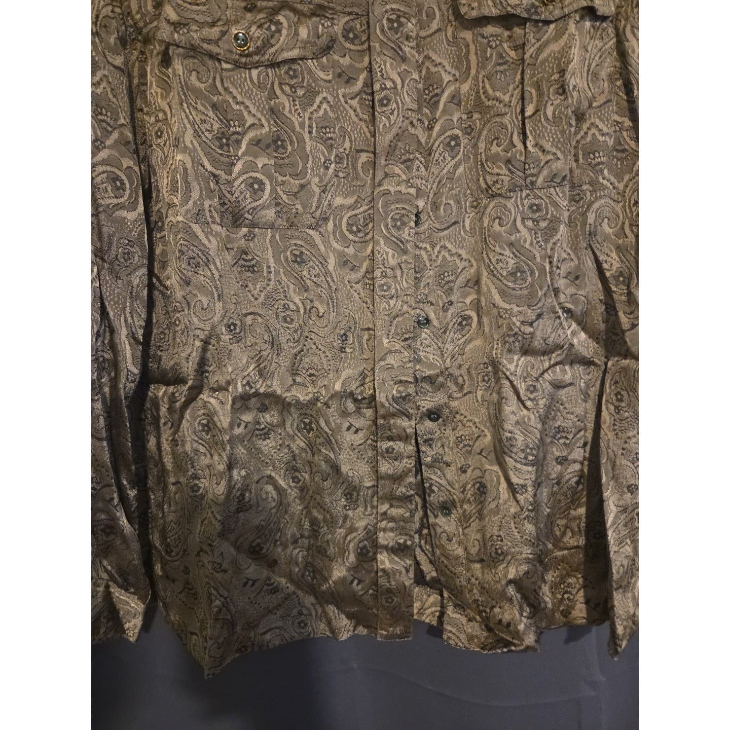 Liz Claiborne Gold Paisley Rayon Button Down Shirt, Epaulettes, Women's Size 14 - Thumbnail 6