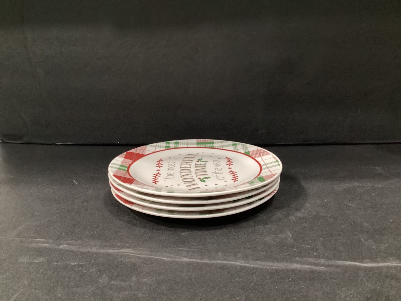 New Royal Norfolk Plaid Christmas Salad Plates 8” Set of 4 Most Wonderful Time - Thumbnail 7