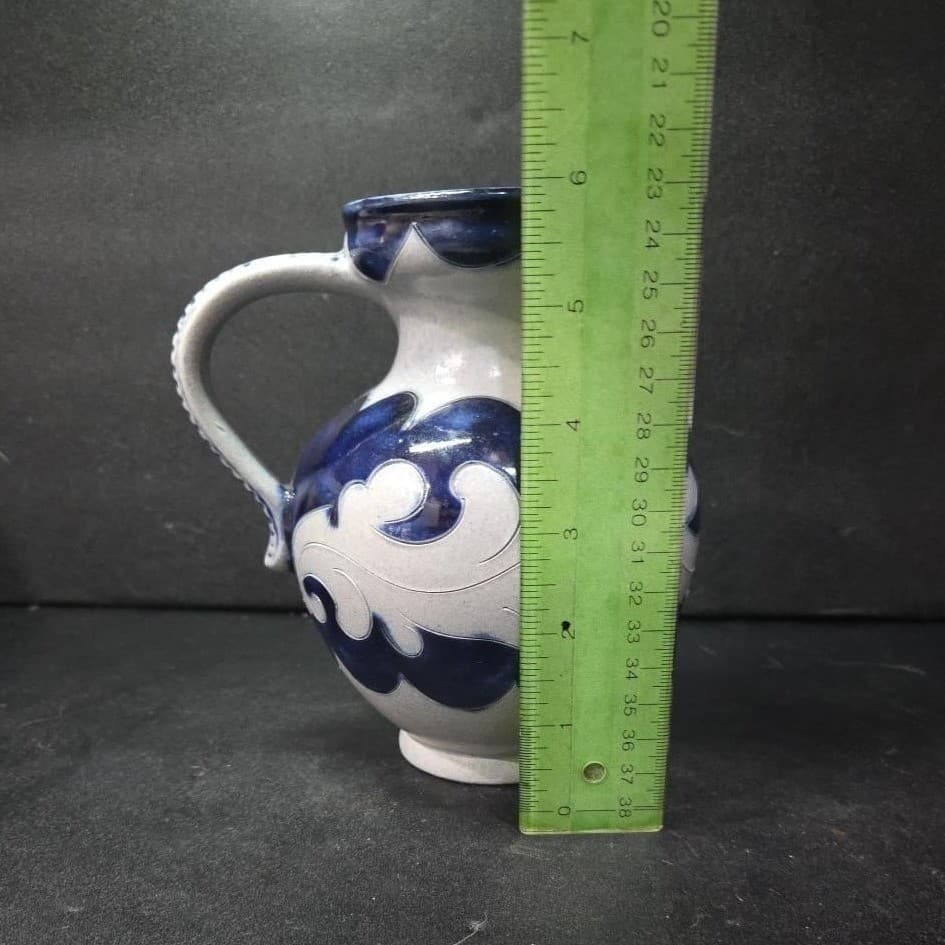 Salt Glaze Gray Cobalt Blue Pitcher, Replacement Studio Pottery Marked Stoneware - Thumbnail 9
