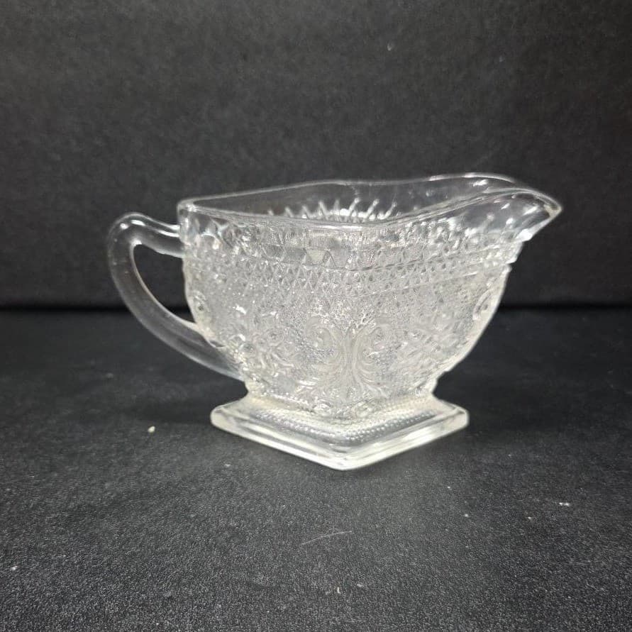 Indiana Glass Tiara Clear Creamer, Sandwich Daisy Scroll Design Floral Tableware - Thumbnail 4