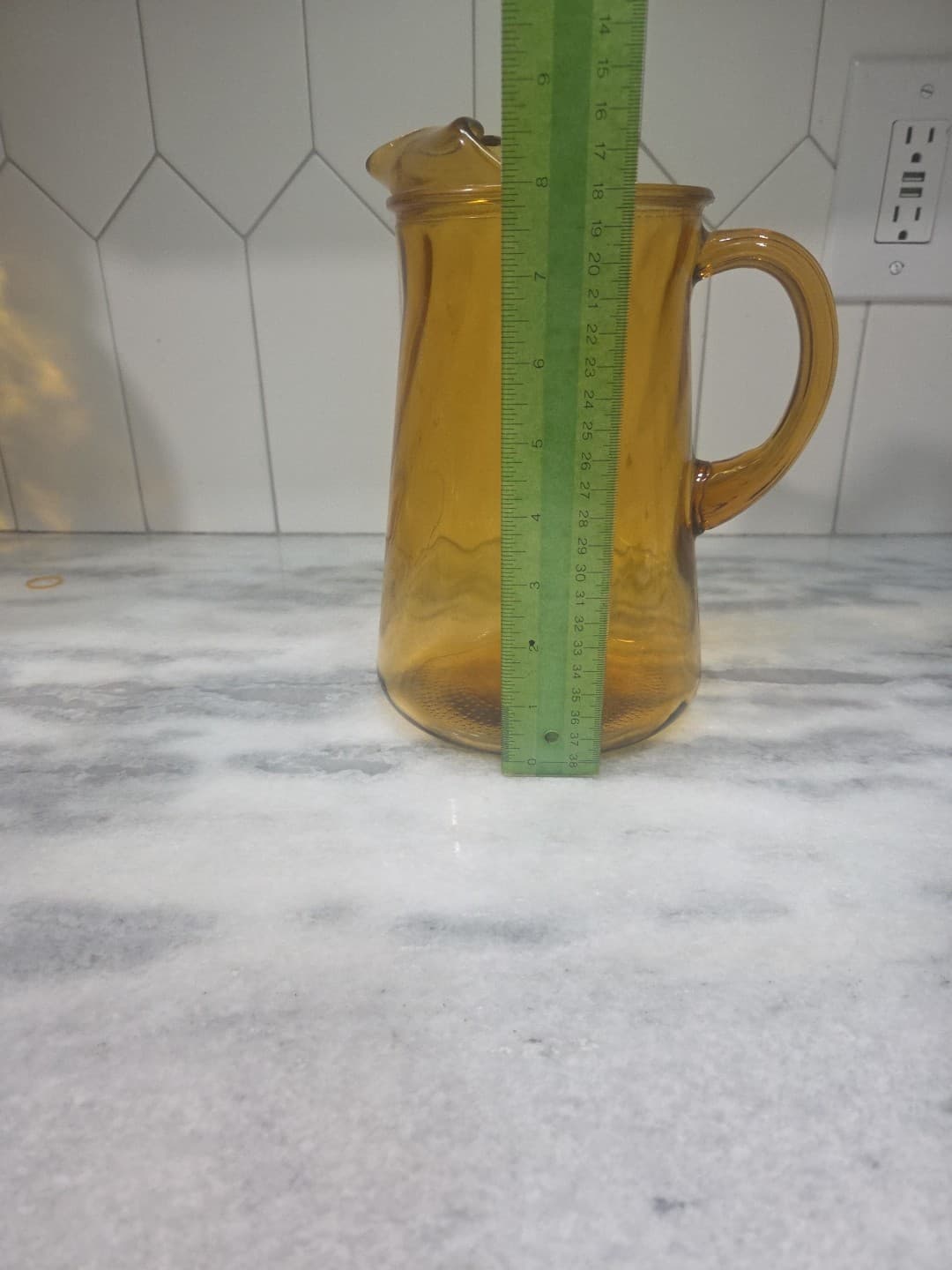 Bartlett Collins Amber Swirl Pitcher, Ice Lip, Vtg Glassware, 8.75" Tall Pitcher - Thumbnail 8