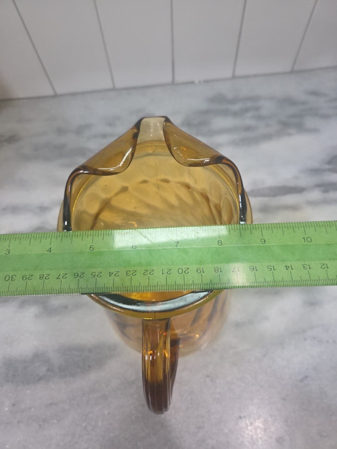 Bartlett Collins Amber Swirl Pitcher, Ice Lip, Vtg Glassware, 8.75" Tall Pitcher - Thumbnail 9