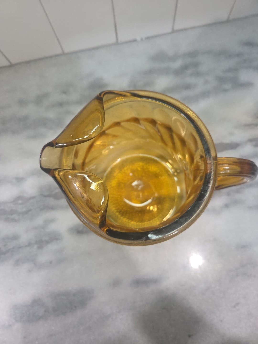 Bartlett Collins Amber Swirl Pitcher, Ice Lip, Vtg Glassware, 8.75" Tall Pitcher - Thumbnail 6