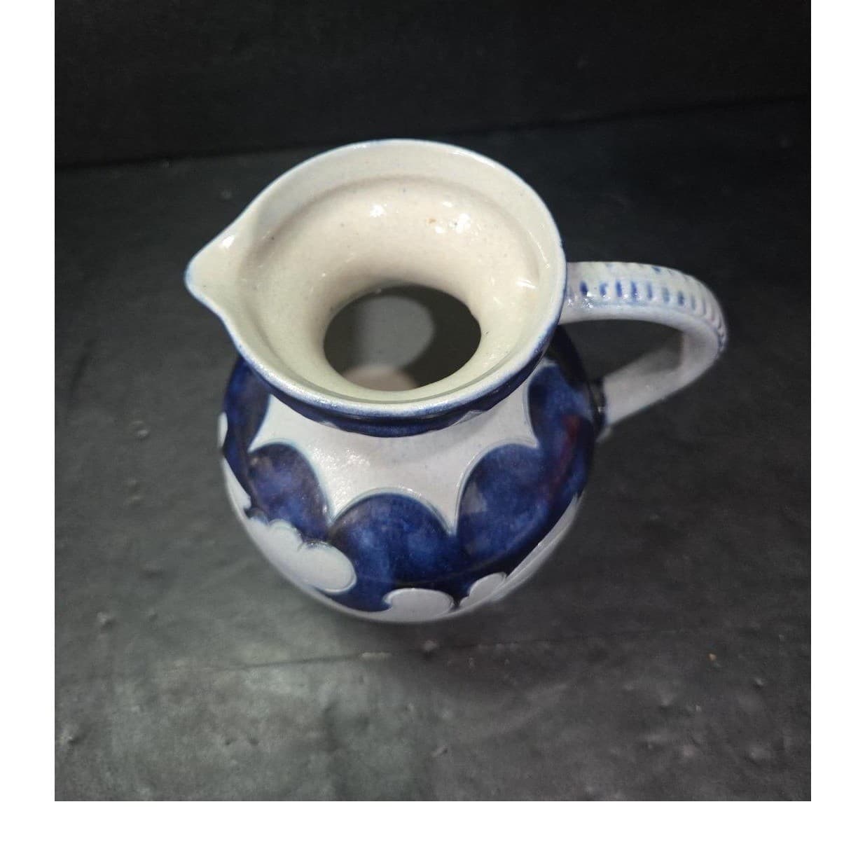 Salt Glaze Gray Cobalt Blue Pitcher, Replacement Studio Pottery Marked Stoneware - Thumbnail 6