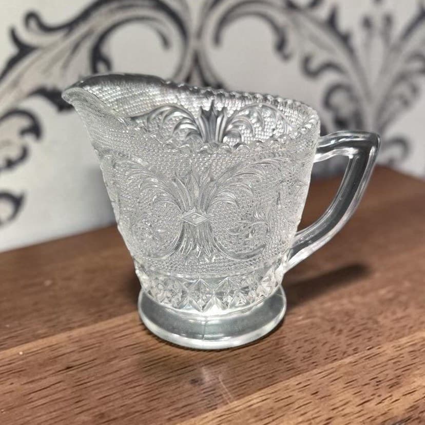 Duncan & Miller Clear Glass Creamer #41, Vtg Sandwich Pattern Pitcher, Tableware