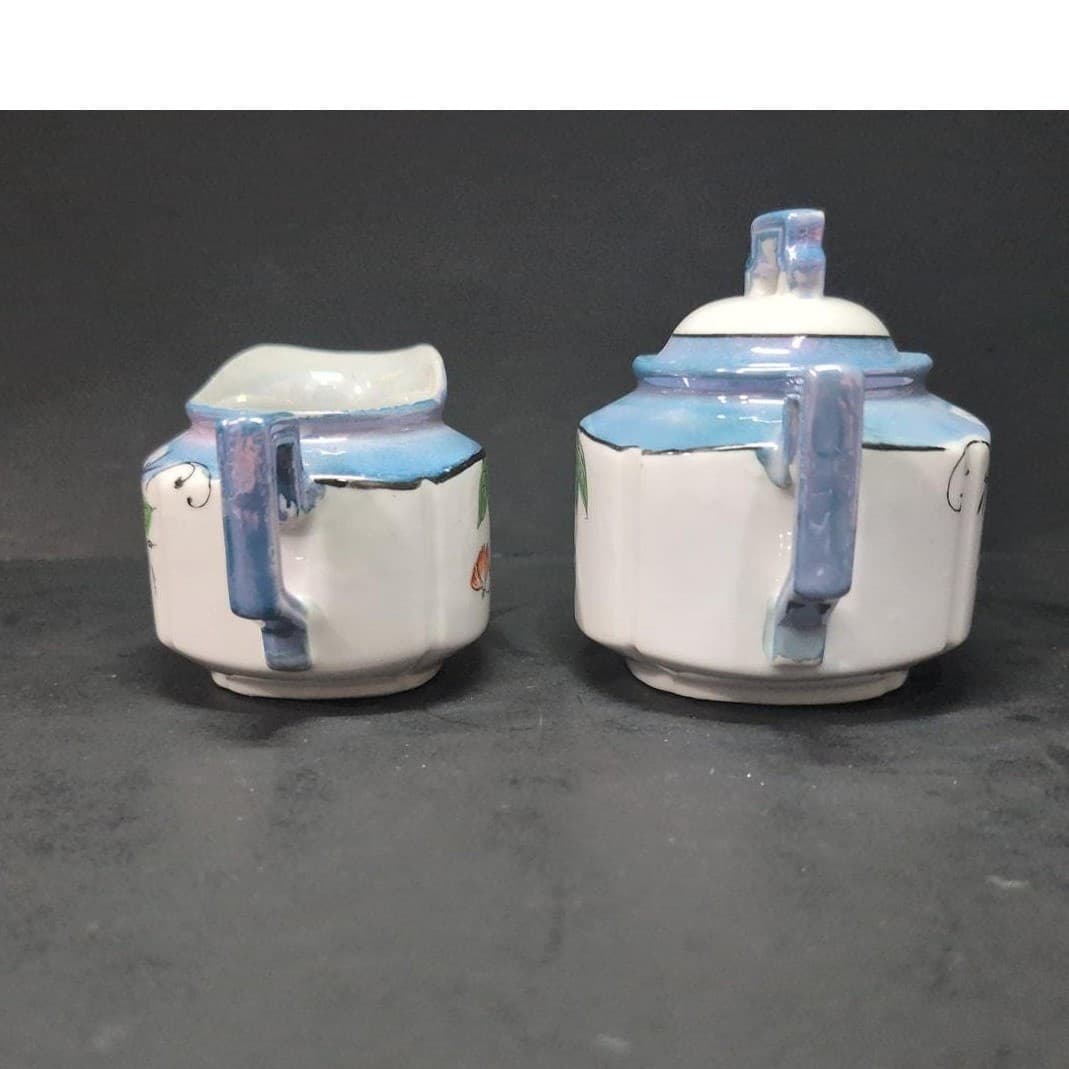 Lustreware Cream and Sugar Bowl Set, Vintage Japanese Porcelain Tea Service - Thumbnail 5