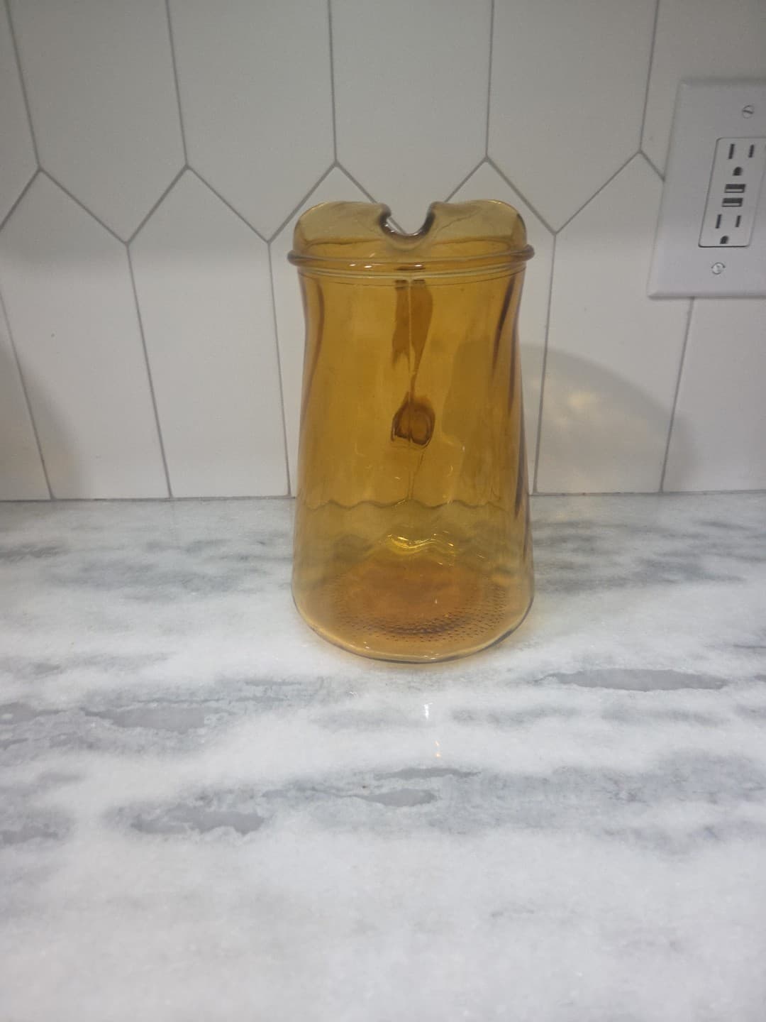 Bartlett Collins Amber Swirl Pitcher, Ice Lip, Vtg Glassware, 8.75" Tall Pitcher - Thumbnail 2