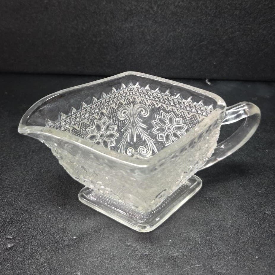 Indiana Glass Tiara Clear Creamer, Sandwich Daisy Scroll Design Floral Tableware - Thumbnail 6