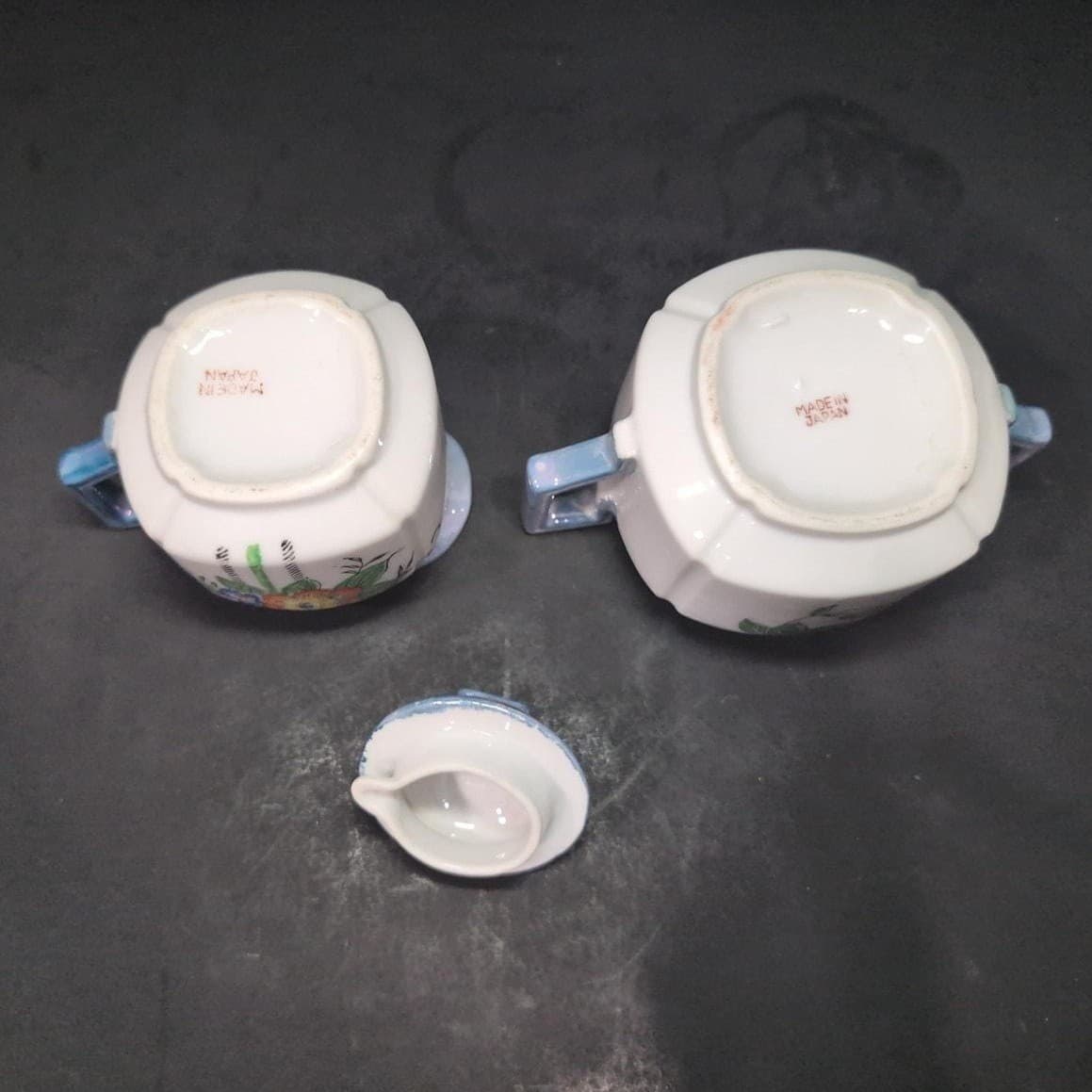Lustreware Cream and Sugar Bowl Set, Vintage Japanese Porcelain Tea Service - Thumbnail 8