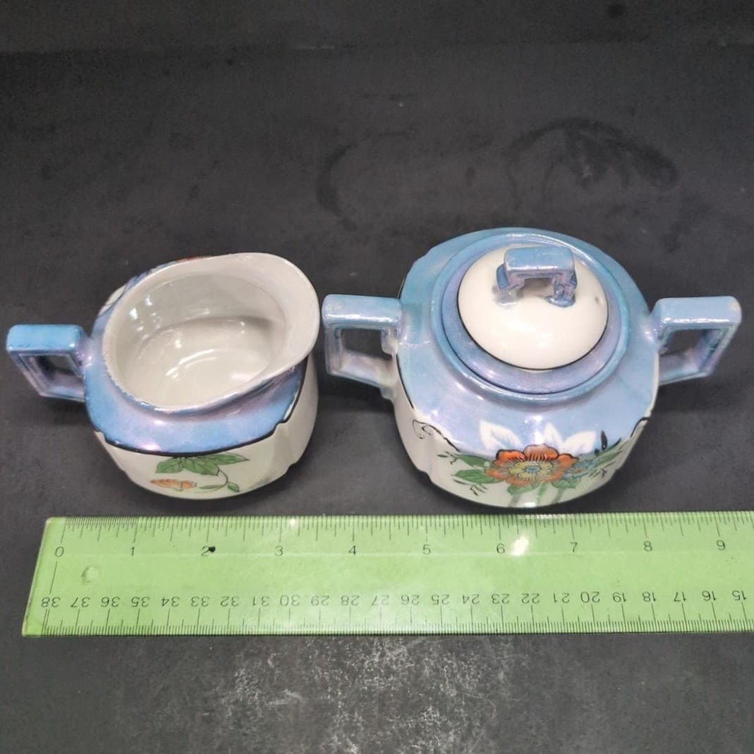 Lustreware Cream and Sugar Bowl Set, Vintage Japanese Porcelain Tea Service - Thumbnail 11