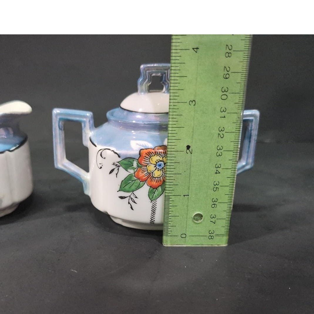 Lustreware Cream and Sugar Bowl Set, Vintage Japanese Porcelain Tea Service - Thumbnail 9