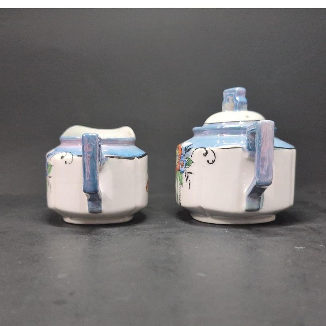 Lustreware Cream and Sugar Bowl Set, Vintage Japanese Porcelain Tea Service - Thumbnail 3