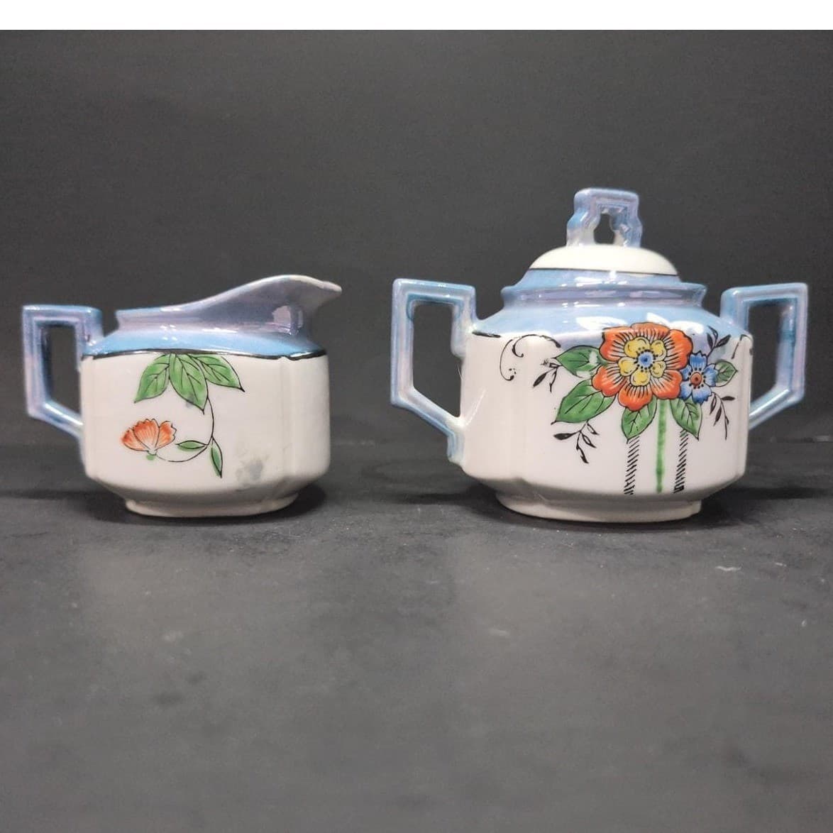 Lustreware Cream and Sugar Bowl Set, Vintage Japanese Porcelain Tea Service - Thumbnail 2