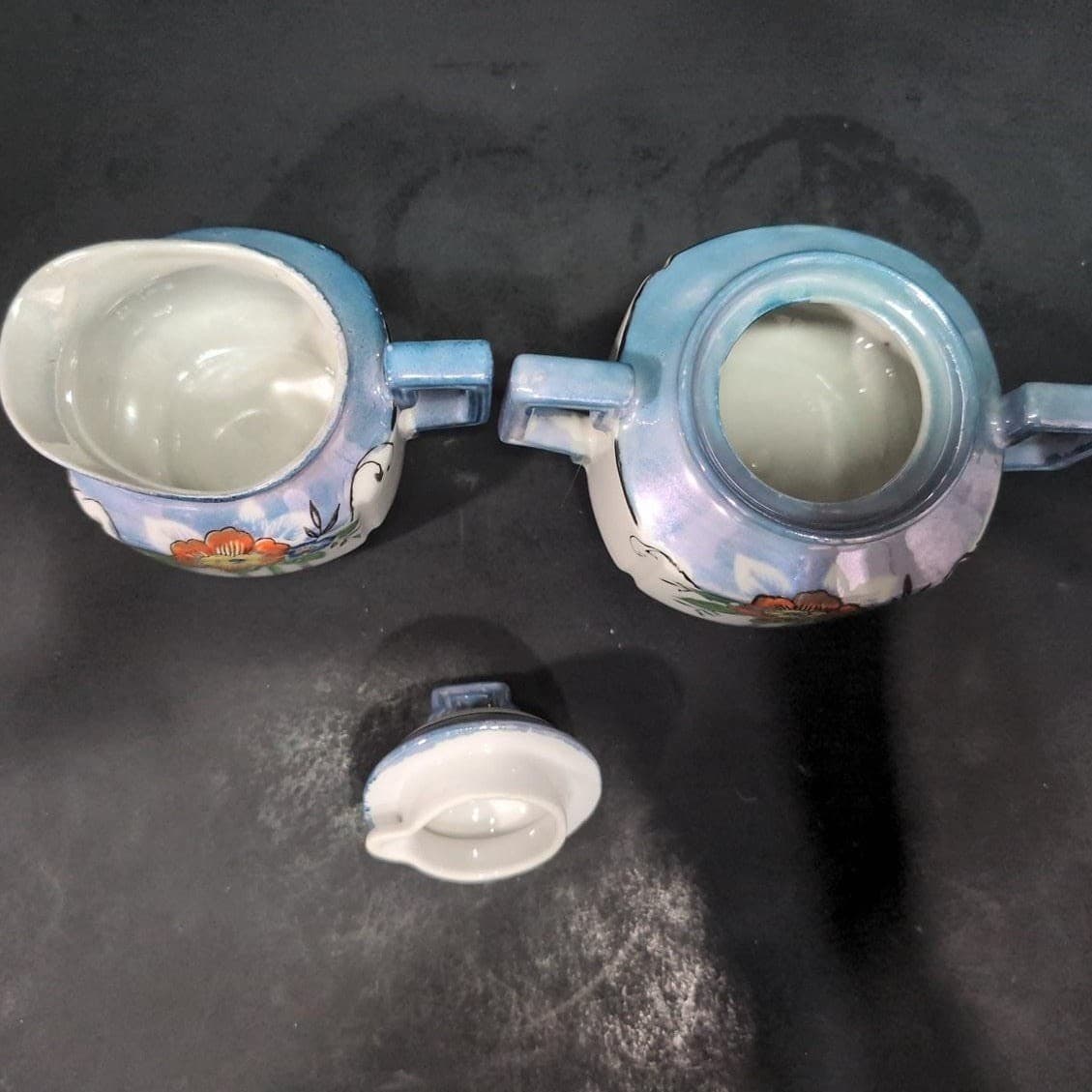 Lustreware Cream and Sugar Bowl Set, Vintage Japanese Porcelain Tea Service - Thumbnail 7