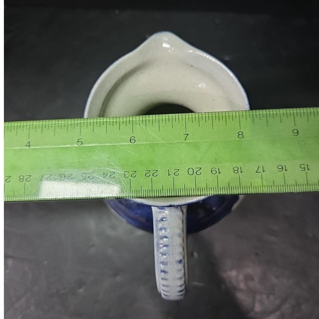 Salt Glaze Gray Cobalt Blue Pitcher, Replacement Studio Pottery Marked Stoneware - Thumbnail 10